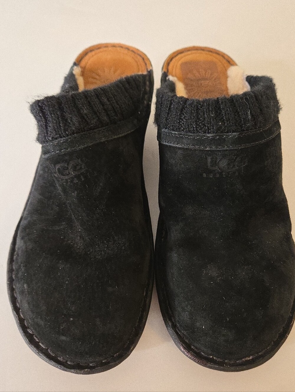 UGG Australia Gael 1934 Black Suede Shearling Wedge Mule Clogs Y2K Size 7 EU38